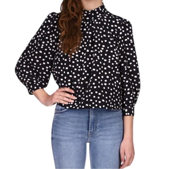 Sanctuary Women’s Mock Neck Back Into Abstract‎ Dot Popover Blouse  Sz M - Picture 1 of 9